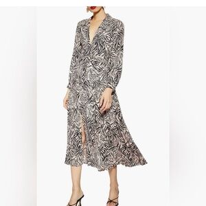 Top shop Blush Pink and Black Pleated Animal/Zebra Print Dress